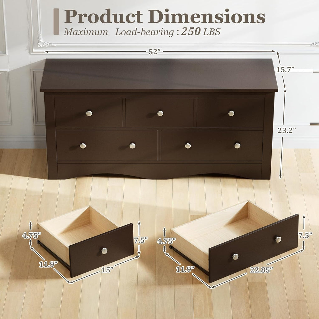 Furmax Dresser for Bedroom, 5 Wood Dresser, Chest of Drawers, for TV up to 65 inch, TV Stand Storage Chest of Drawers for Hallway Entryway (Brown)