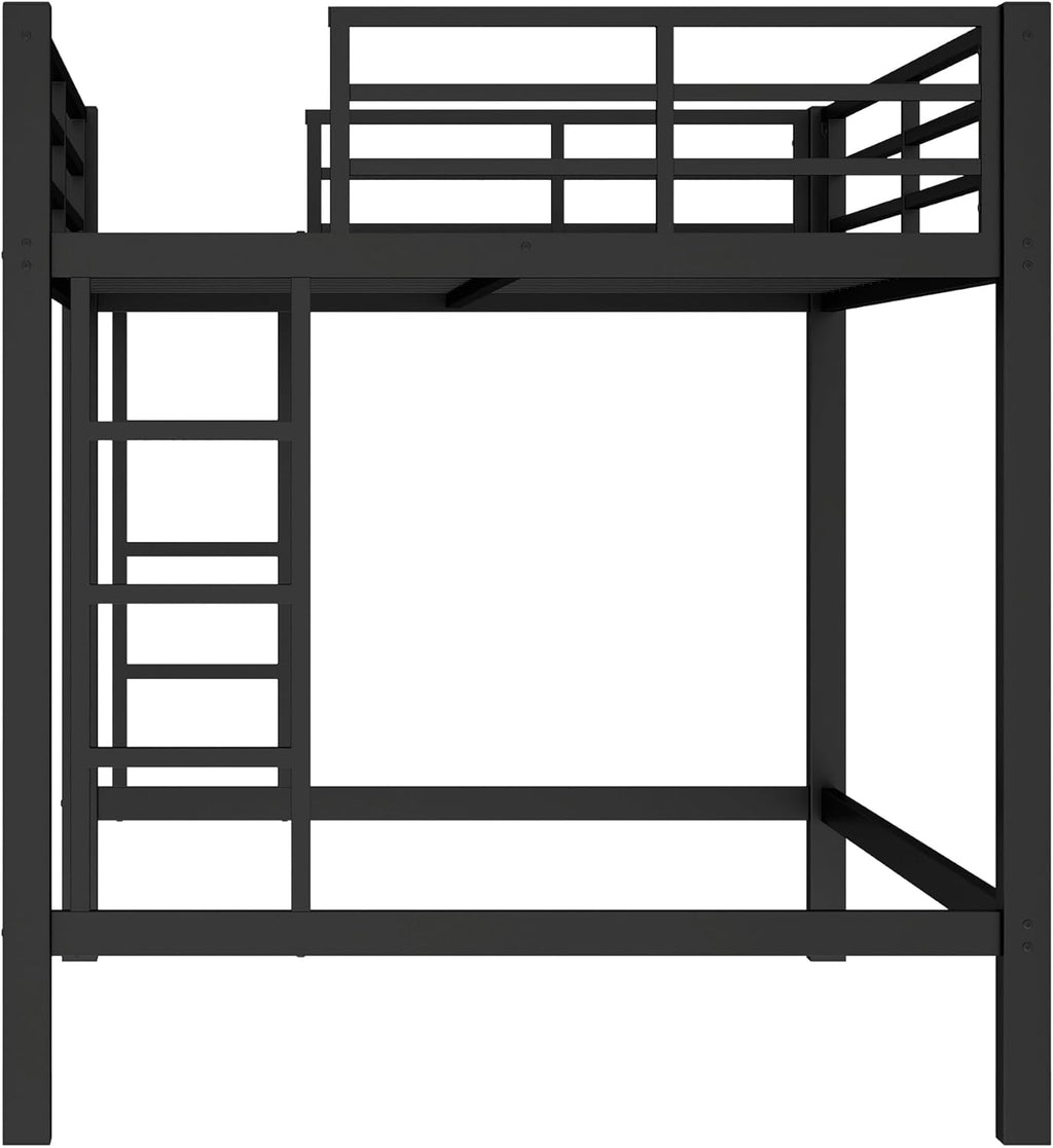 Bellemave Full Loft Bed with 2 Ladders and Guardrails, Metal Loft BedFrame for Adults, Kids, Teens, Black