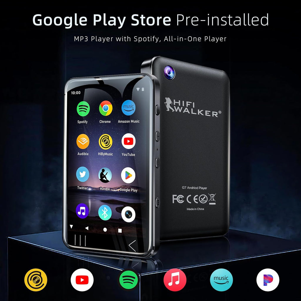 HIFI WALKER G7 Android 13 MP3 Player with Bluetooth & WiFi, 3GB RAM, 144GB Total Storage, 4” Touchscreen MP3 MP4 Music Player with Speaker, Camera & Parental Control Settings (Black, 144GB)