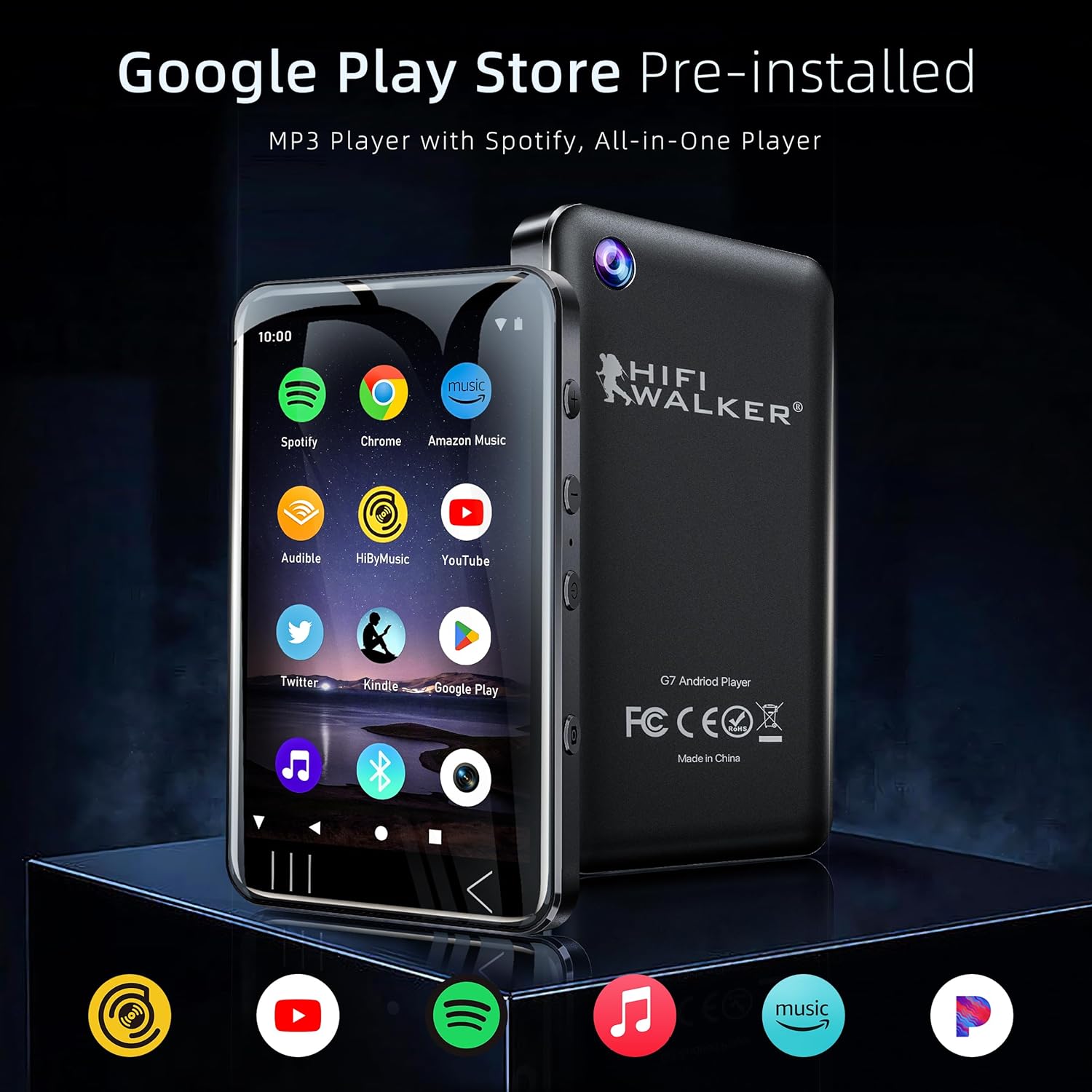HIFI WALKER G7 Android 13 MP3 Player with Bluetooth & WiFi, 3GB RAM, 144GB Total Storage, 4” Touchscreen MP3 MP4 Music Player with Speaker, Camera & Parental Control Settings (Black, 144GB)