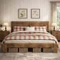 Wooden Bed Frame King Size with Headboard, Farmhouse Platform Bedframe with Wood Slat Support, Sturdy Framework Bed Frame, Easy Assembly (Rustic Brown)