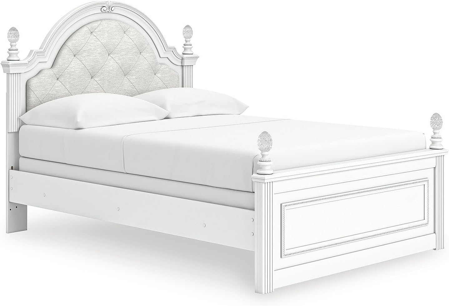 Signature Design by Ashley Maylilly Full Upholstered Panel Bedframe with LED Headboard Lights, Matte White Finish, Button‑Tufted Upholstery for Kids Bedroom