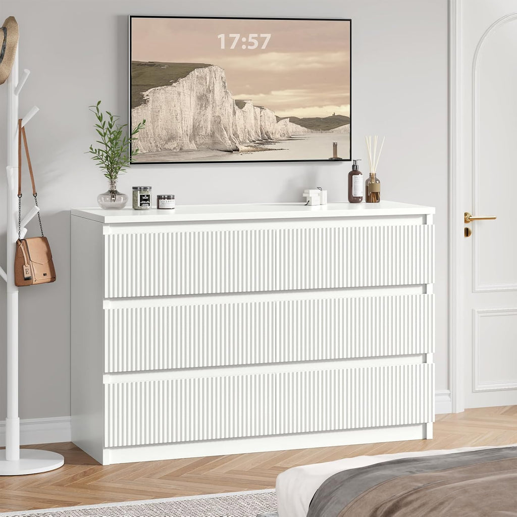Jocoevol 6 Drawer Dresser, Fluted Dresser for Bedroom with Sleek Hidden Handles, Bedroom Dressers with Drawers, Wood Closet Clothes Storage Organizer for Bedroom, Pure White