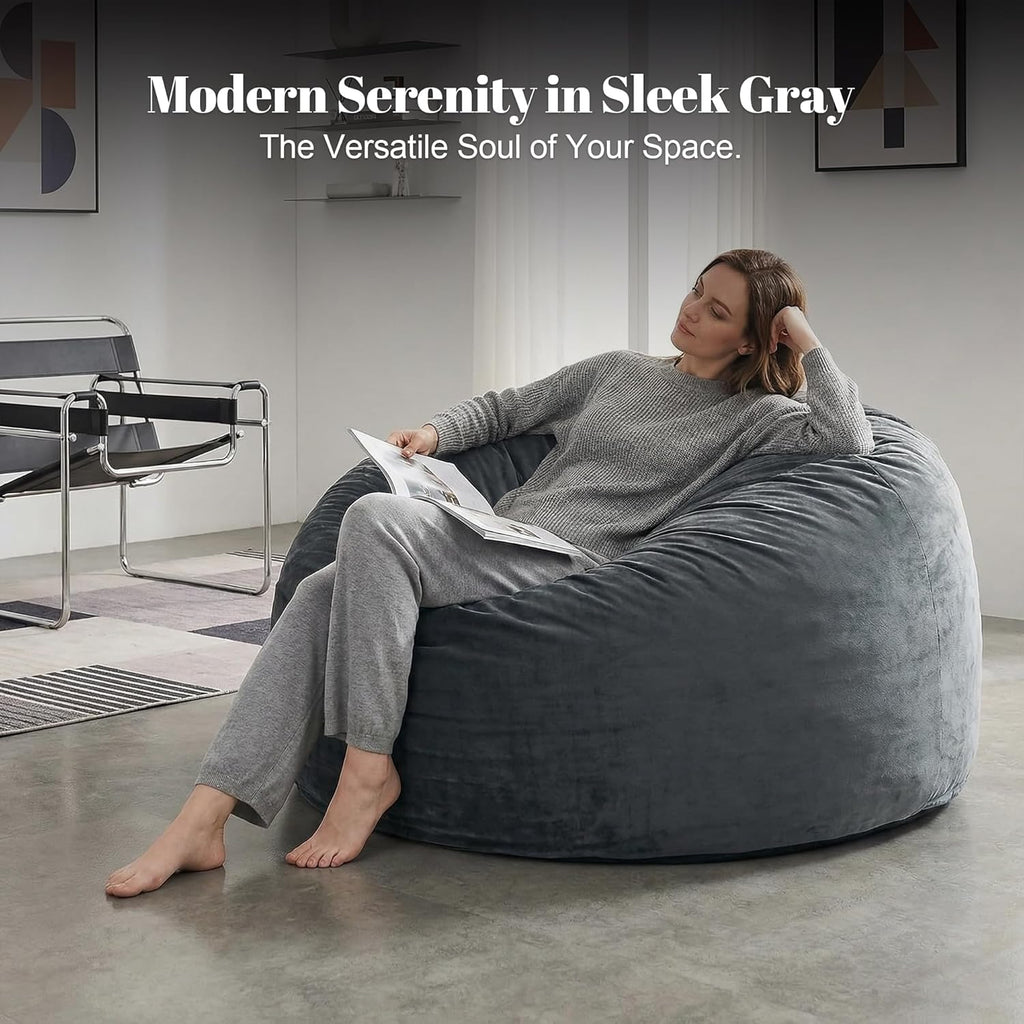 Codi Bean Bag Chair with Filler Included, 4 FT - Comfy Large Beanbag Chairs for Adults - Machine Washable and Soft Mink Bonded Cover - Charcoal Grey, 4ft