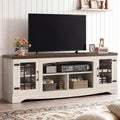 IRONCK Farmhouse TV Stand for 75 Inch TV, Rustic Entertainment Center with Storage Cabinets & Open Shelves, Grid Glass Doors, Media Console for Living Room, Bedroom(Light Oak & Walnut)