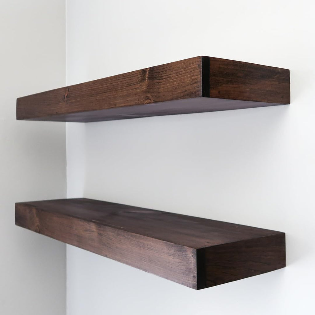 Urbandi Modern Floating Shelves 3 Inches Thick for Wall, Wide Shelves for Kitchen, Living Room, Bedroom, and Bathroom, Natural Pine Wood, Rustic Wooden Shelf, (Set of 2) (Provincial, 36Lx3Hx6D)