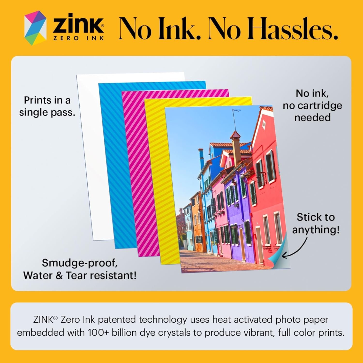 Kodak Printomatic+ Instant Print Digital Camera Starter Bundle + Carrying Case (Blue) + Zink 20pk Sticky-Back Photo Paper - 10MP, Full-Color Photos, GB LED Status Indicator - Yellow