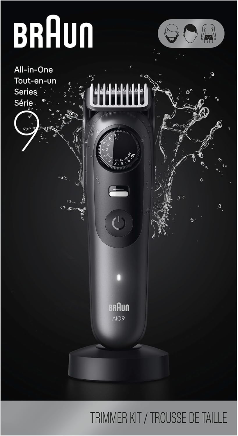 Braun All-in-One Series 9 Men's Electric Beard Trimmer, Hair Clipper, Shaver & Razor for Face, Hair & Body, AIO 9535 with Gillette Labs Razor, Cordless