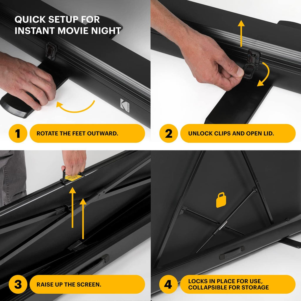 Kodak Portable Projector Screen | 80” Indoor & Outdoor 16:9 Video Projection Surface & Stand with Carry Handle | 1080p, 4K/8K UHD, 3D & HDR Ready | Fast Setup for Movies, Office Presentations & More