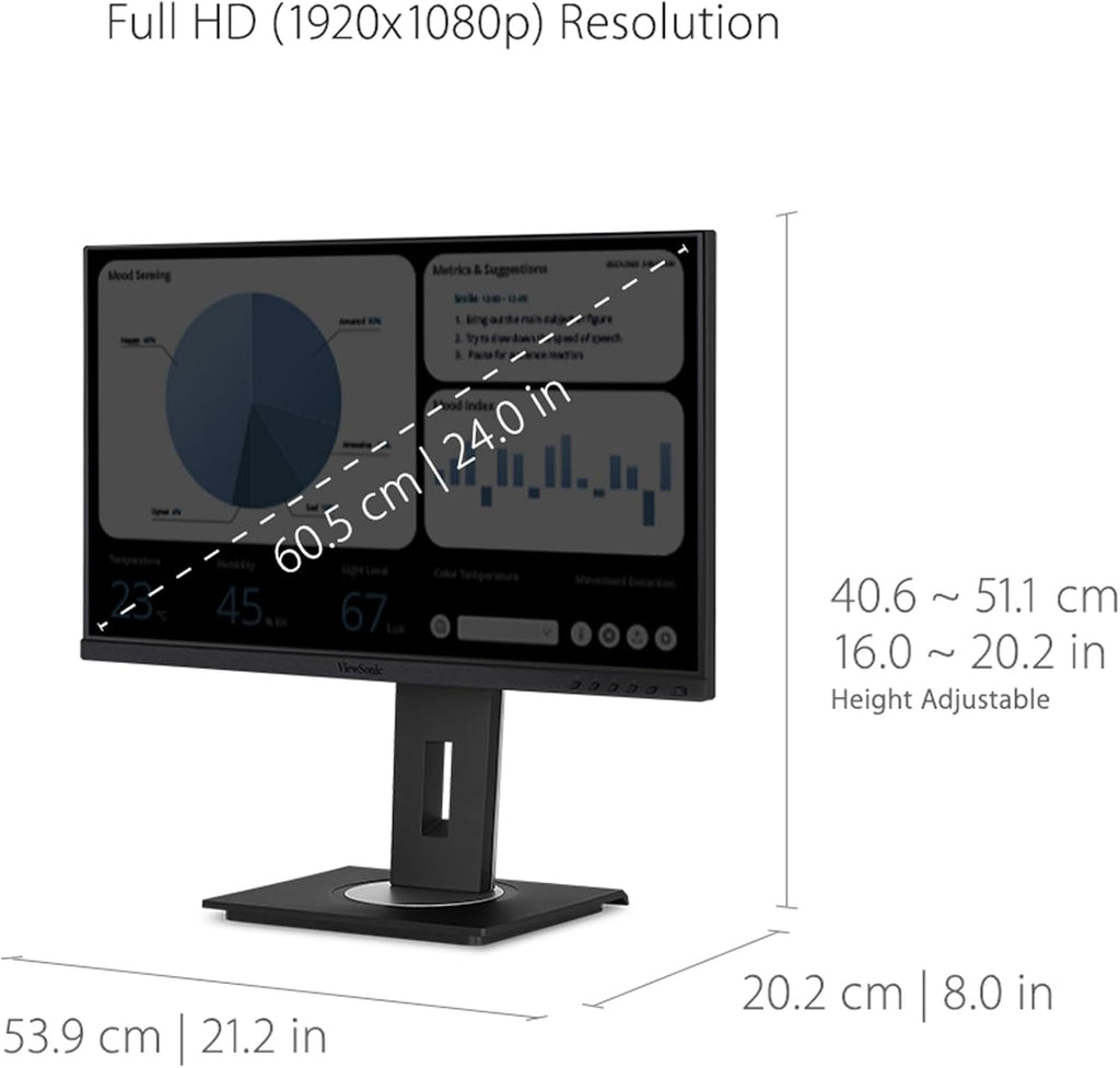 ViewSonic VG2448A 24 Inch 1080p Monitor, IPS Display with Ultra-Thin Bezels for Smooth Home and Office Productivity, Advanced Ergonomics, HDMI, DisplayPort, USB, and VGA Inputs