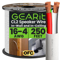 GEARit 16 Gauge OFC Speaker Wire 250 FT, UL CL2 Rated Speaker Cable, 16 AWG Wire with Polarity Mark, 4-Conductor Copper Audio Cable for in-Wall Home Theater Surround Sound, Car Audio Stereo(White)