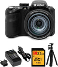 Kodak PIXPRO AZ425 Astro Zoom 20MP Digital Camera with 42x Optical Zoom (Black) Bundle with 32GB SD Card, Battery and Charger, and Tripod (4 Items)