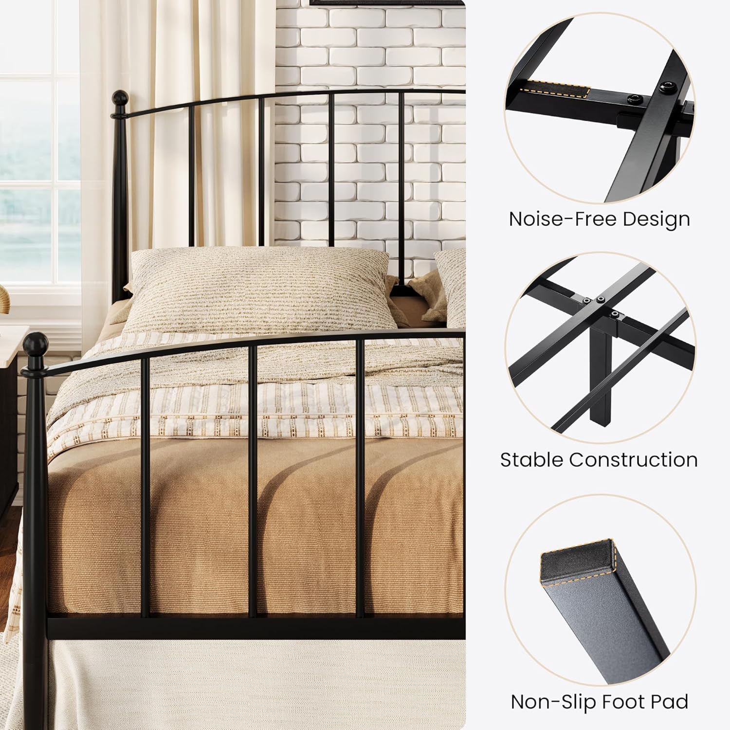 SHA CERLIN Queen Bed Frame, Metal Platform Bed with Victorian Style Iron-Art Headboard and Footboard, Easy Assembly, No Box Spring Needed, Black
