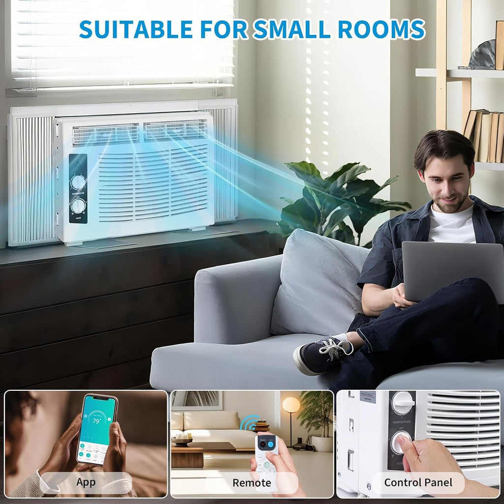 6000 Btu U-Shaped Window Air Conditioner, WiFi & App Control, Ultra Quiet, Enabled Saddle Window AC Unit Cools Up to 300 Sq. ft, Cooling, Dehumidifier, Flexible for Home/Office