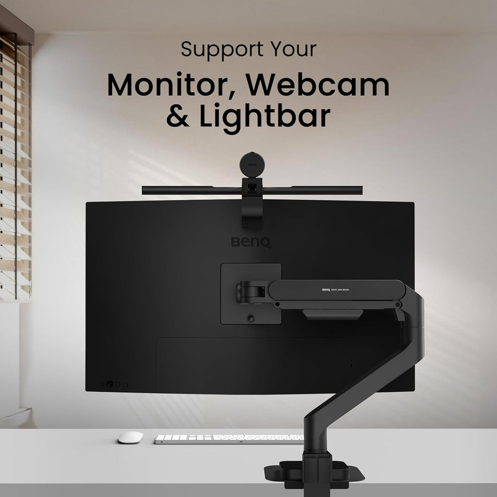 BenQ BSH01 Ergo Monitor Arm -Gas Spring Monitor Stand for Up to 45'' & 44lbs Screens, Heavy Duty, Quick Installation, No Sagging, Top Clamp and Grommet Base, Reinforcement Plate, VESA 75x75 &100x100mm