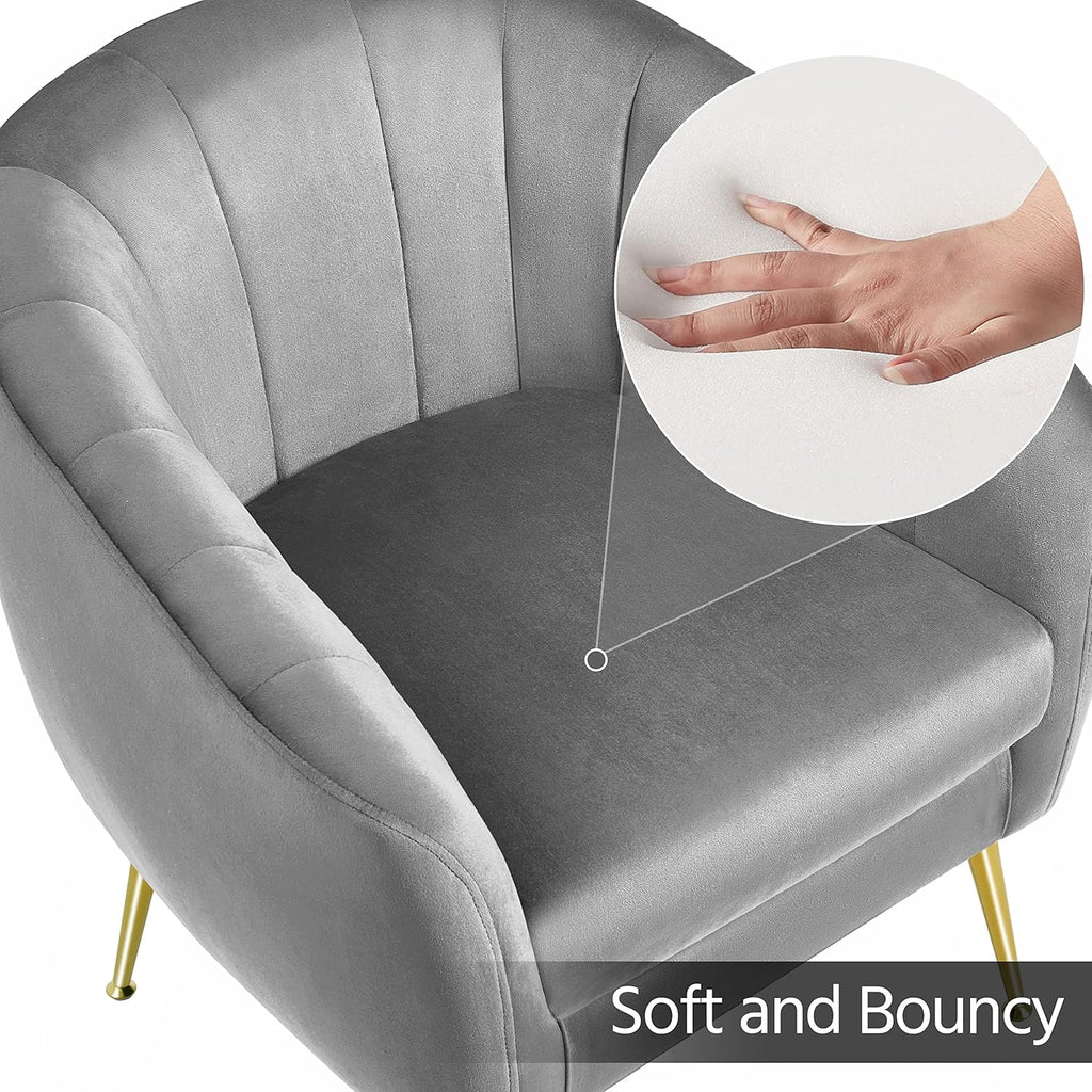Yaheetech Accent Chair, Modern Barrel Vanity Chair with Gold Metal Legs, Tufted Accent Armchair for Living Room/Bedroom/Office/Makeup Room Gray, Set of 2