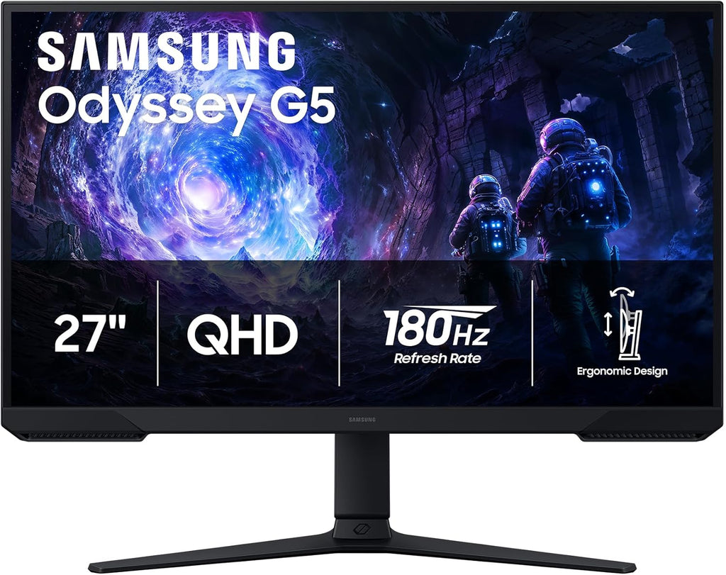 Samsung 27" Odyssey G5 (G51F) Gaming Monitor - QHD (1440P), 180Hz, 1ms, AMD FreeSync, HDR10, Height Adjustable Stand, Black Equalizer, Virtual Aim Point, Auto Source Switch+, LS27FG512ENXZA