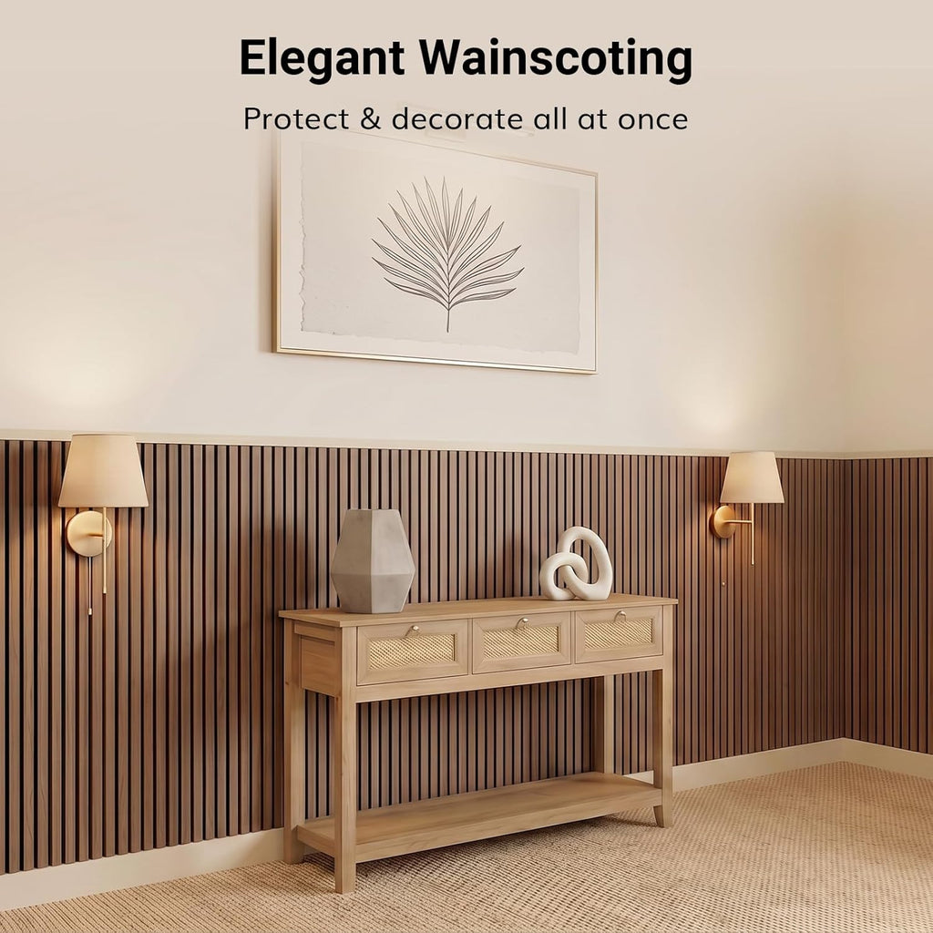 TONOR Wood Wall Panels for Interior Wall Decor, 4 Pack 47.2" x 23.6"(31ft²) Wood Slat Acoustic Panels, Soundproof Wall Panels for Noise Cancelling and Decoration, Living Room, Bedroom, Office, Teak