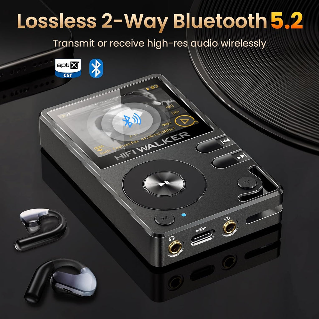HIFI WALKER H2 HiFi MP3 Player with Bluetooth, Lossless DSD DAC FLAC, High Resolution Music Player, Portable Audio Player with 128GB Memory, Supports up to 512GB