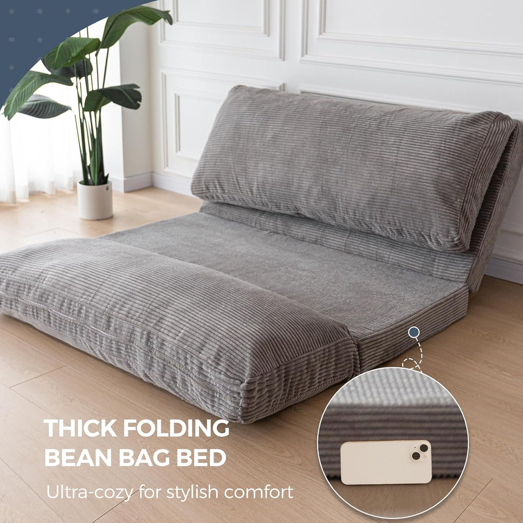 MAXYOYO Folding Sofa Bed, Extra Thick and Long Floor Sofa Convertible Sleeper Chair with Washable Cover, Floor Couch Lounge Bean Bag Bed for Living Room, Grey, 54x95 Inch