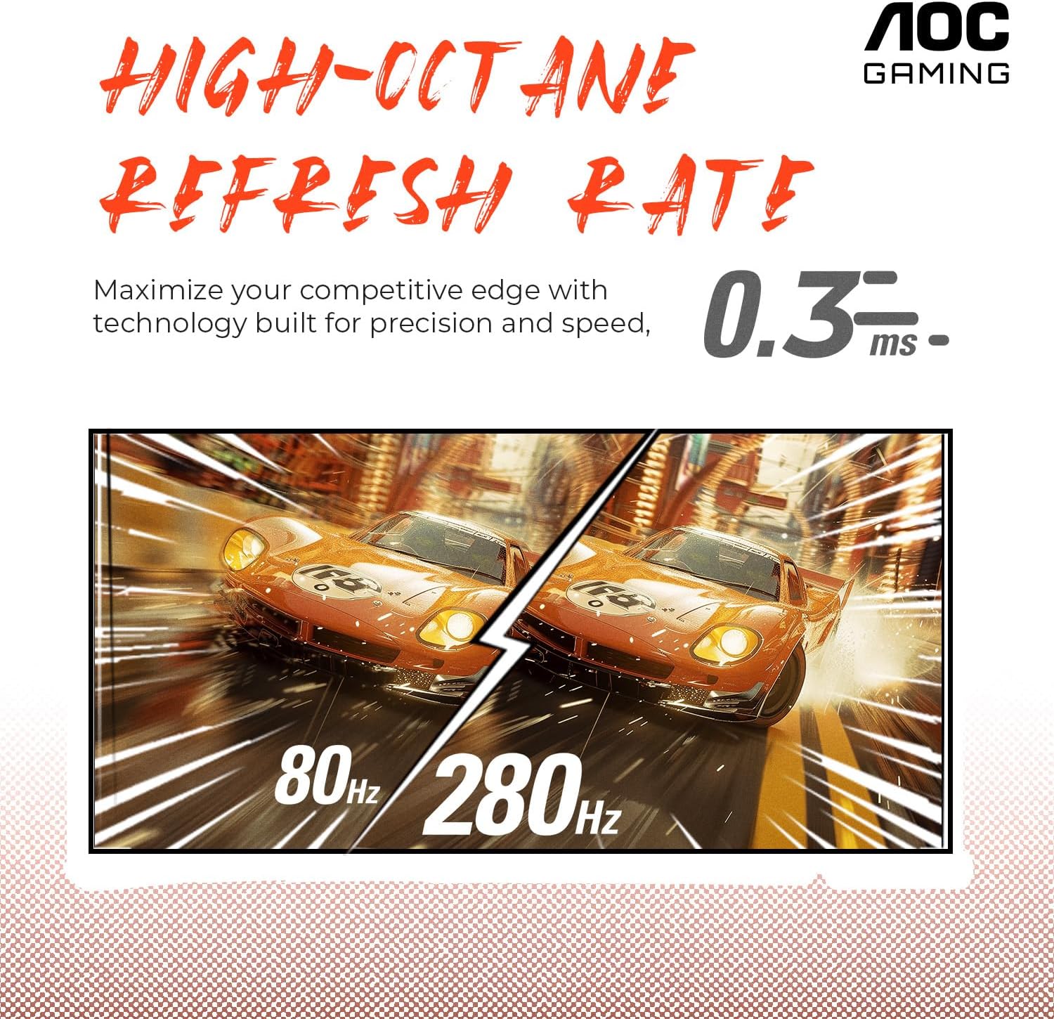 AOC 27" Curved Gaming Monitor, FHD 1080p, 280Hz (DP) 240Hz (HDMI), 0.3ms MPRT, VA Panel 1500R, AMD FreeSync Premium, HDR Ready, Height Adjustable, DisplayPort HDMI C27G4ZH