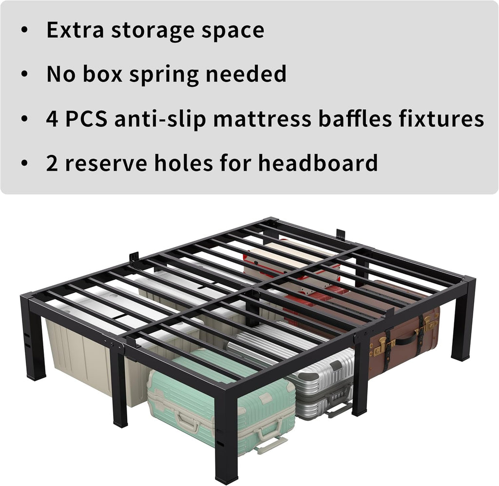 MAF Queen Bed Frame Size 14 Inch Metal Heavy Duty Platform Bedframe with Steel Slats Support Noise Free Queen-Bed-Frame, No Box Spring Needed