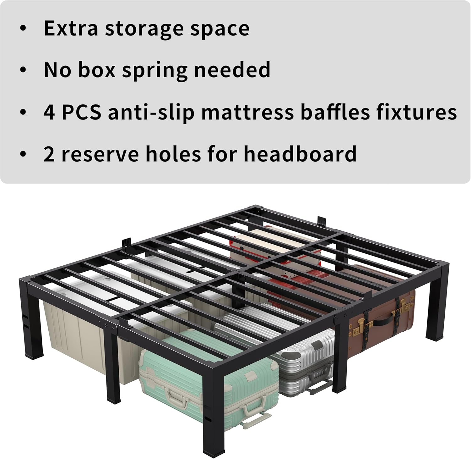 MAF Queen Bed Frame Size 14 Inch Metal Heavy Duty Platform Bedframe with Steel Slats Support Noise Free Queen-Bed-Frame, No Box Spring Needed