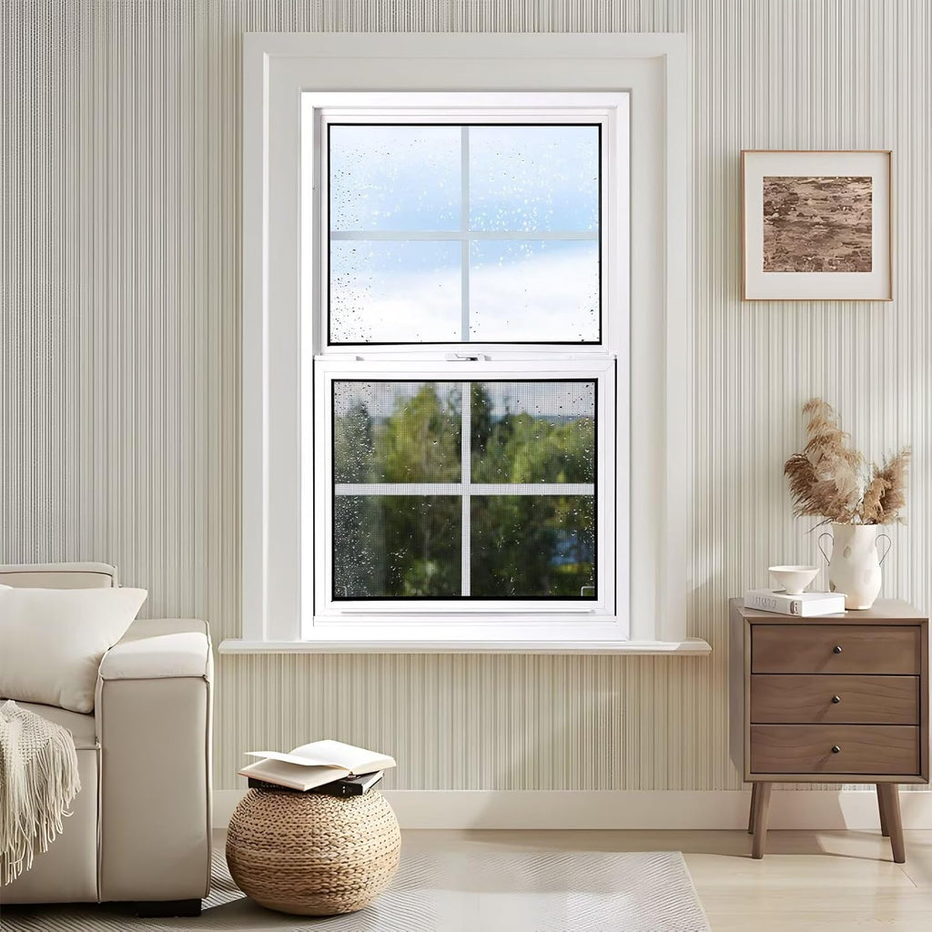 Vinyl Single Hung Window, 24" x 36" Household Sliding Window with Double-Pane Insulated Tempered Glass, Lower Tilt Sash Screen Included Window for House, Mobile Home (White)