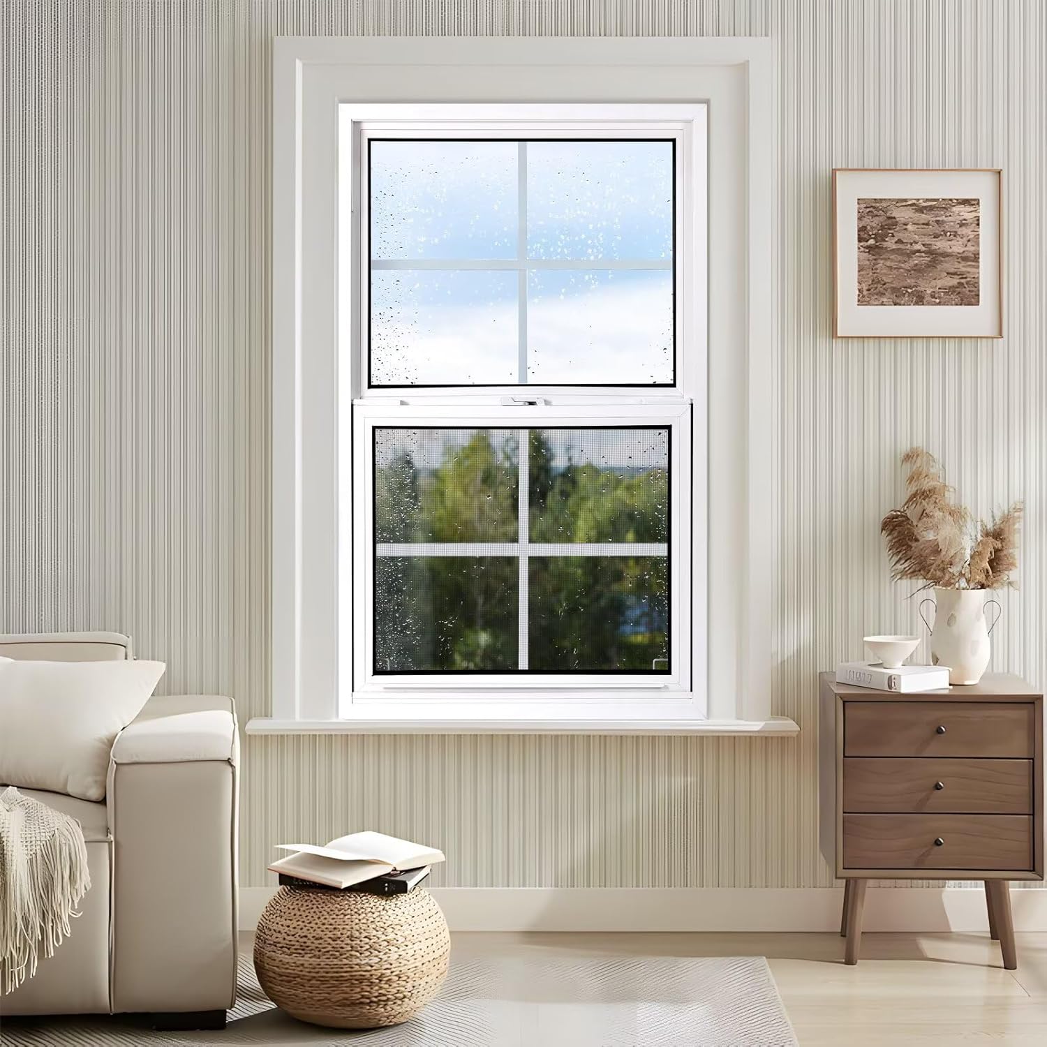 Vinyl Single Hung Window, 24" x 36" Household Sliding Window with Double-Pane Insulated Tempered Glass, Lower Tilt Sash Screen Included Window for House, Mobile Home (White)