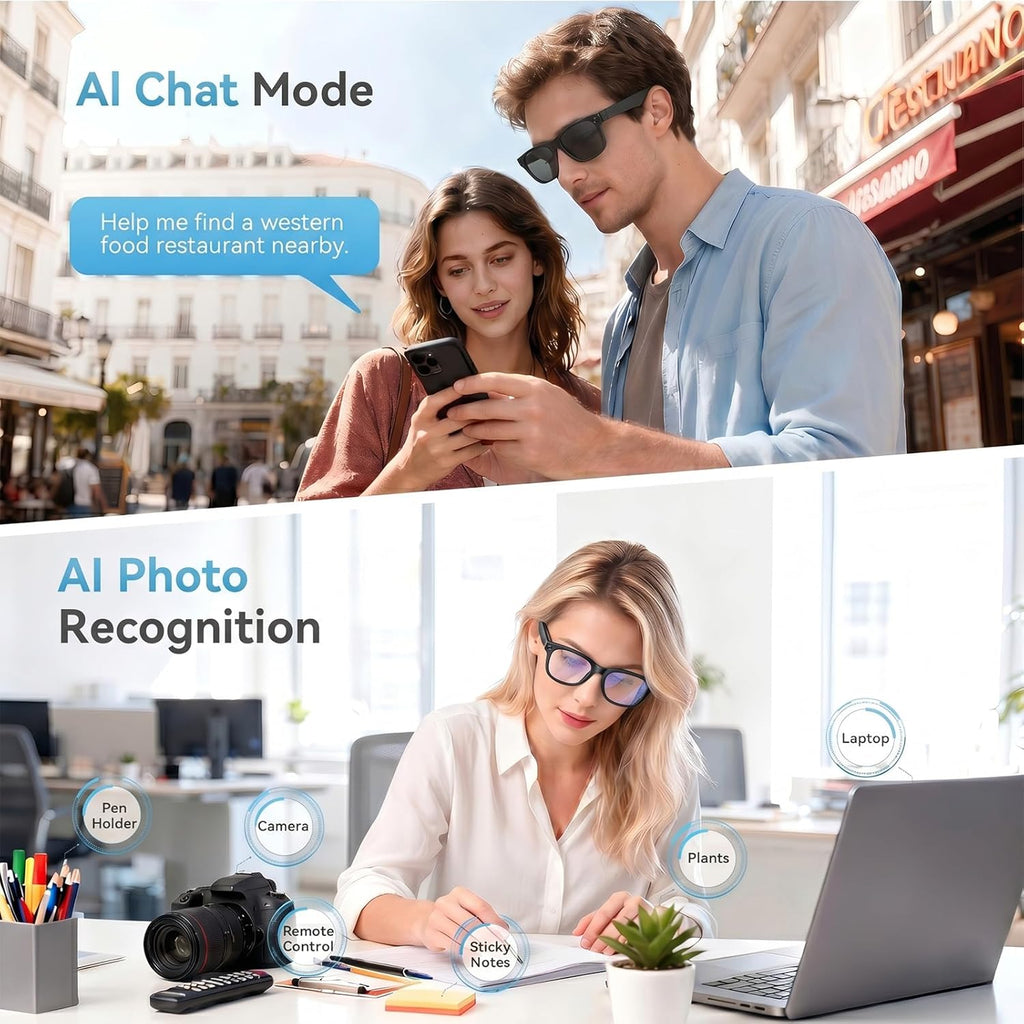 2026 AI Smart Glasses with Camera and Bluetooth,8MP 4K Camera Glasses,Supports AI Voice Control/Photo/Video/Audio Recording,Glasses with 133 Translation,Sunglasses Lenses+Photochromic for Men & Women