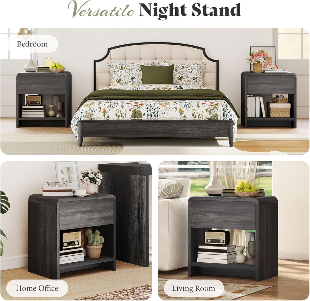 Modern 4-Piece Bedroom Furniture Set with 5-Drawer Dresser, 6-Drawer Dresser and 2 Nightstands, Large Storage Capacity, Rounded Corners, Flexible Combination Design, Anti-Tip Kit Included, Black