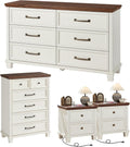 SAVOR LIFE Farmhouse Bedroom Dresser and Nightstand Set of 4, 6 Drawer Tall & Low Dresser & 2 Drawer Nightstand Set, Rustic Wood Furniture Set for Bedroom, Hallway, White
