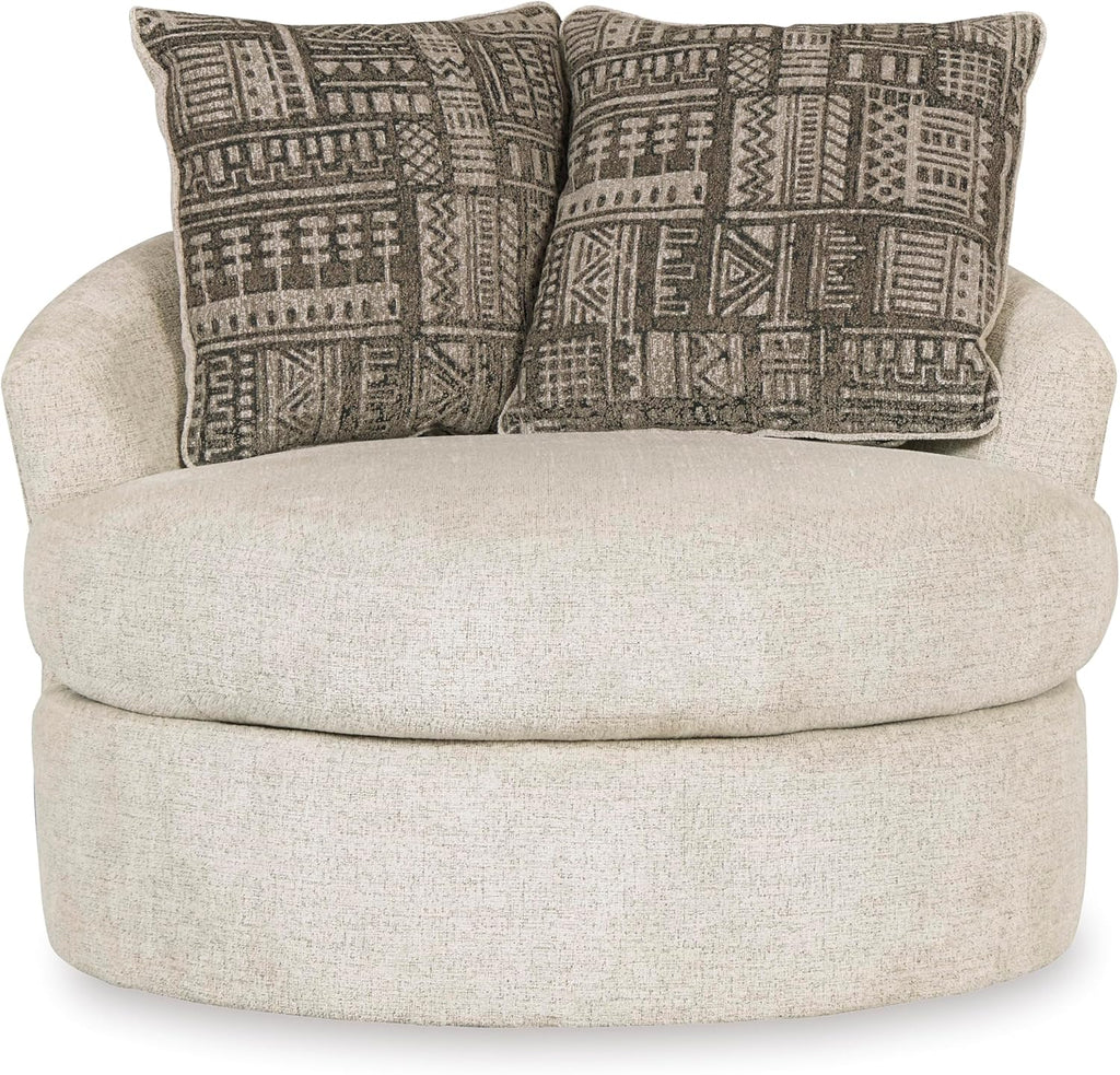 Signature Design by Ashley Soletren Contemporary Chenille 360-Degree Swivel Accent Chair, Off-White
