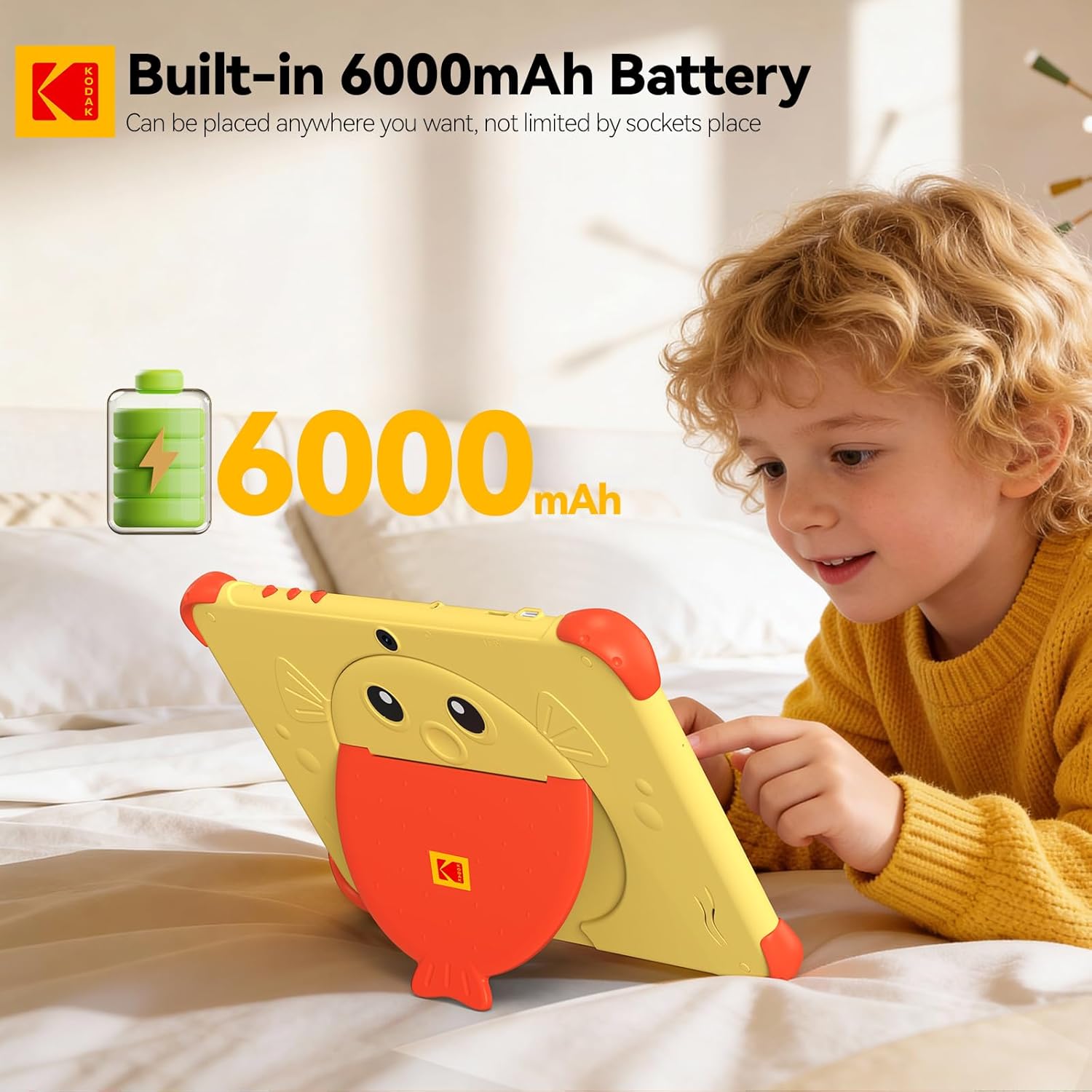 KODAK 10.1 Inch Android 15 Kids Tablet, 12GB RAM+64GB ROM(1TB Expand) Tablet for Kids, 6000mAh Battery, Parental Control, Blue Light Eye Protection, Shockproof Case for Learning