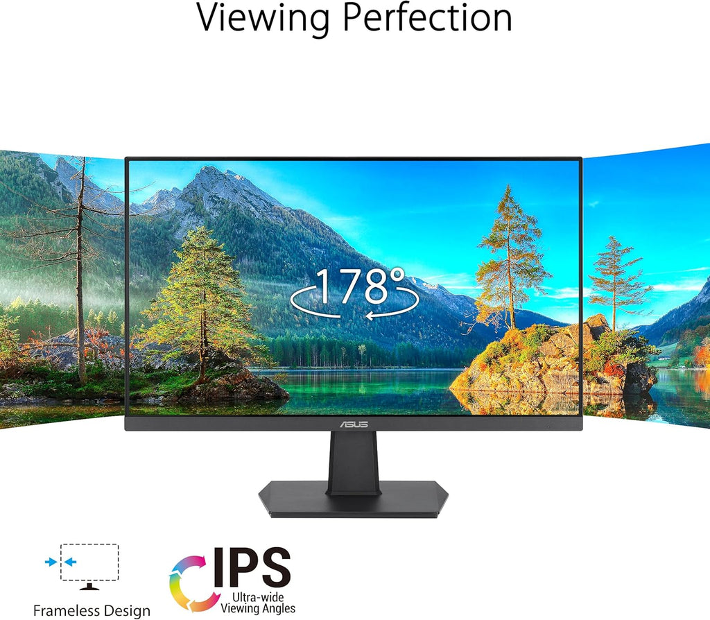ASUS 24 Inch Frameless Monitor - 23.8-inch viewable, IPS, Full HD, 100Hz, 1080P, 1ms, Adaptive-Sync, for Working and Gaming, Flicker Free, HDMI, VESA Mountable, Tilt - VA24EHF
