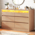 Jocoevol Modern LED 6 Drawer Dresser for Bedroom, Large Chest of Drawers with Hidden Handles, Long Double Wooden Dresser Closet for Living Room, Entryway, Hallway - Natural Oak