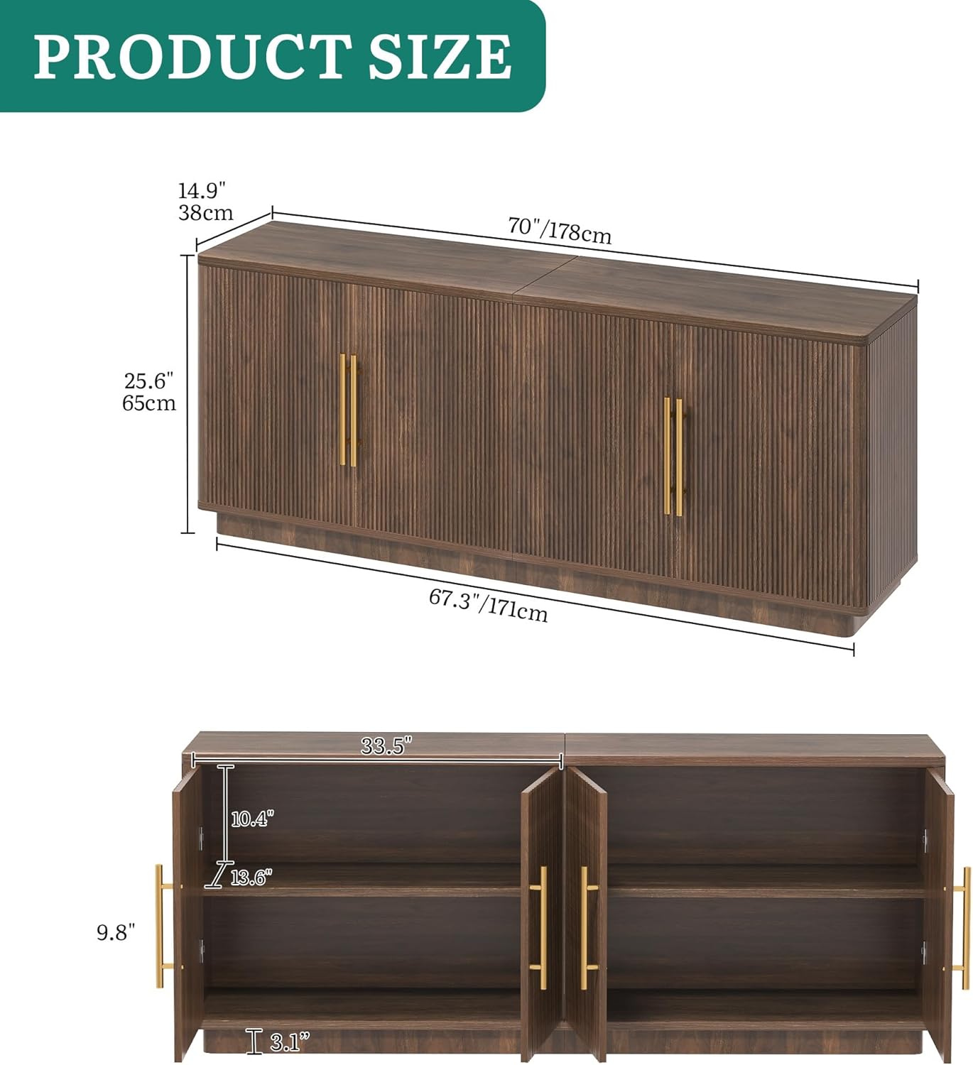 YITAHOME TV Stand for TVs up to 80 Inches, Media Console with 4 Fluted Doors, 70" Entertainment Center with Ample Storage for Living Room(Natural Oak)