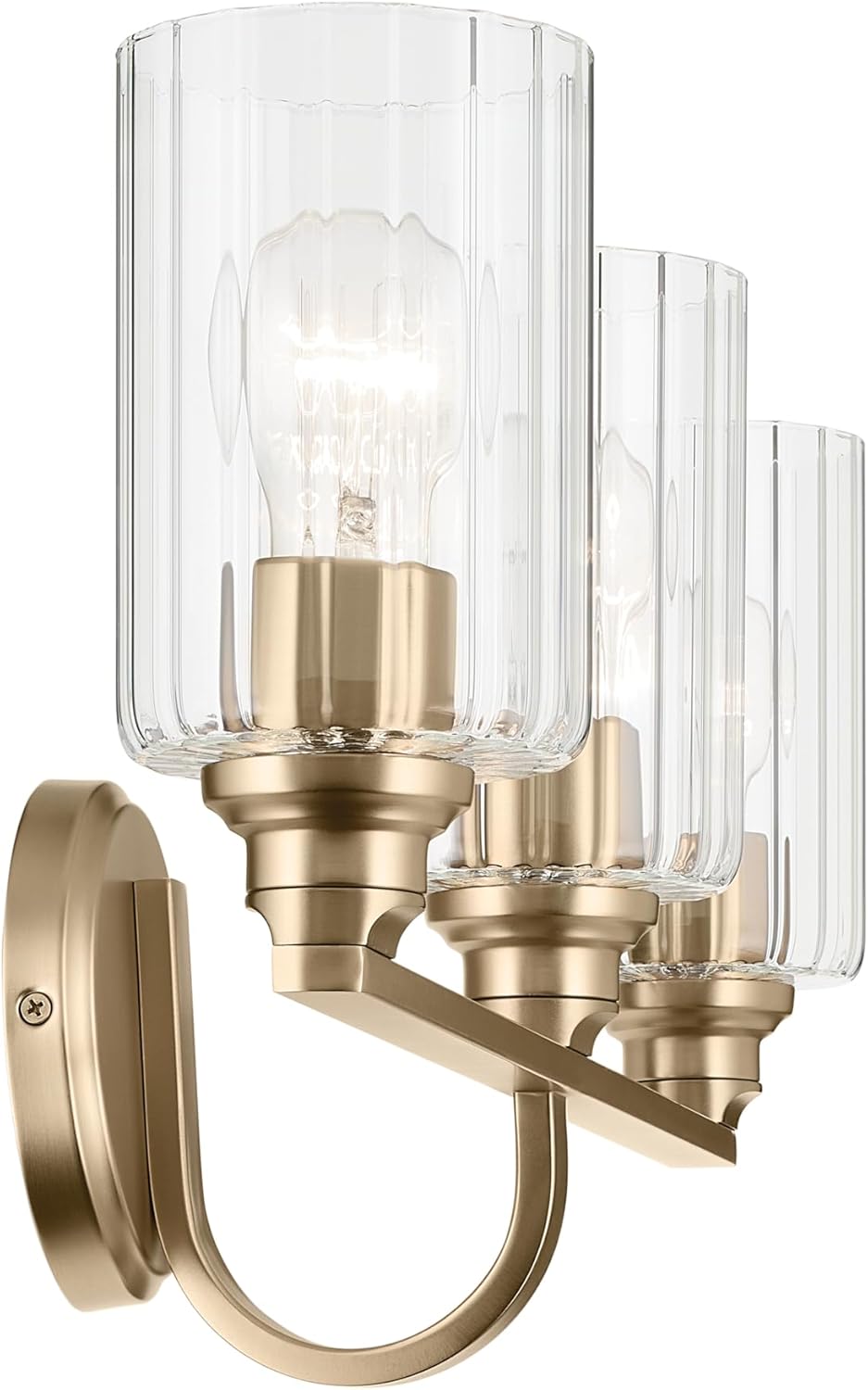 Kichler Gioe 24.25" 3-Light Bathroom Vanity Light Fixture with Clear Fluted Glass in Champagne Bronze, Damp Rated for Mirror, Powder Room (24.25" W x 10.5" H), 55226CPZFLU