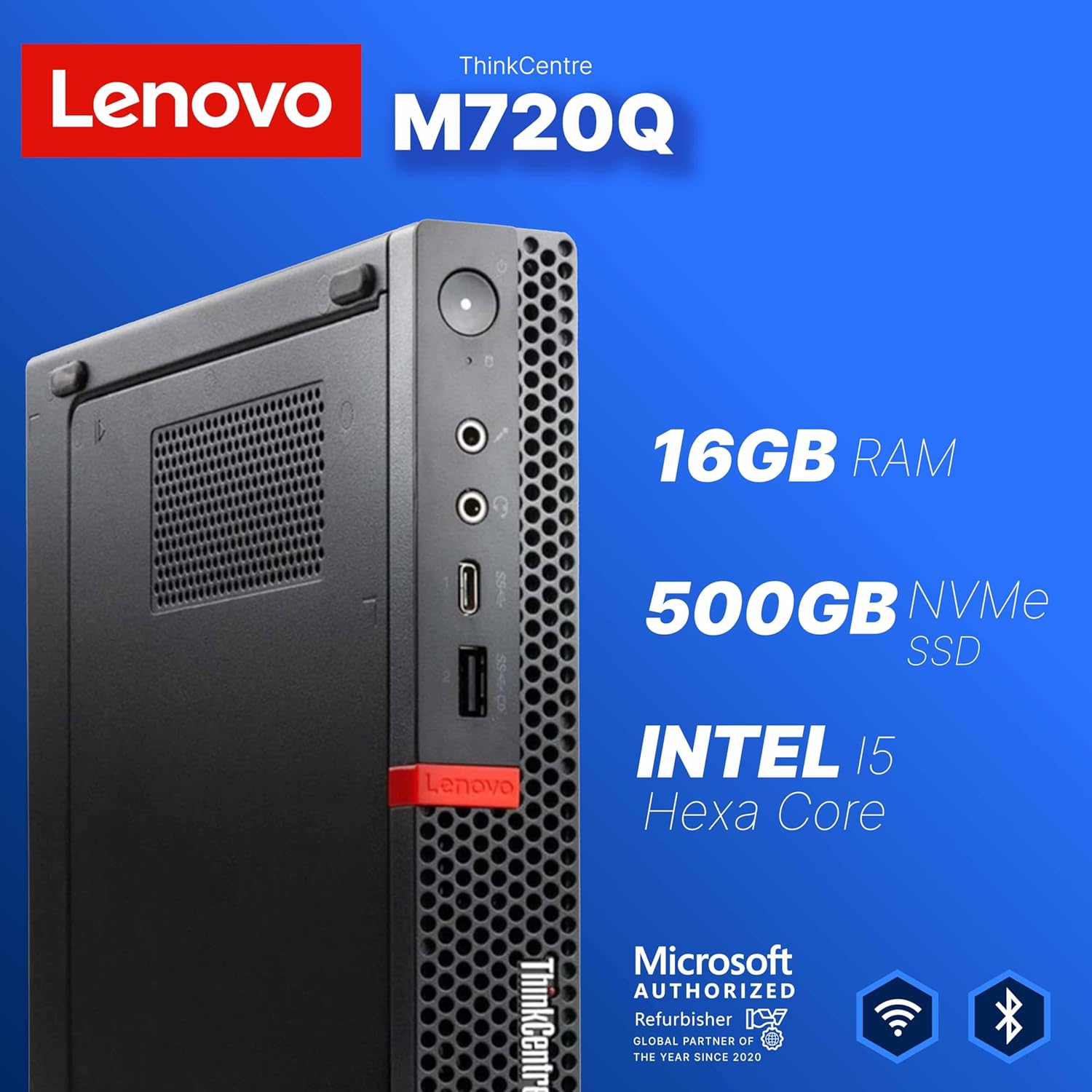 Lenovo M720Q ThinkCentre Mini PC | Windows 11 Pro | Intel i5-8400T | 16GB RAM + 500GB NVME | 5G WiFi + BT | Home or Office Micro Desktop Computer (Renewed)