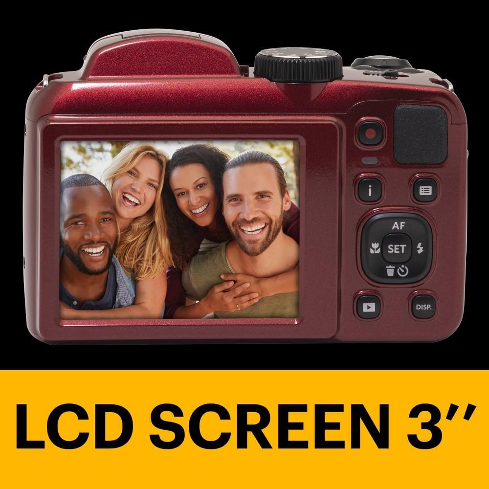 Kodak PIXPRO AZ255-RD 16MP Digital Camera 25X Optical Zoom 24mm Wide Angle Lens Optical Image Stabilization 1080P Full HD Video 3" LCD Vlogging Camera (Red)