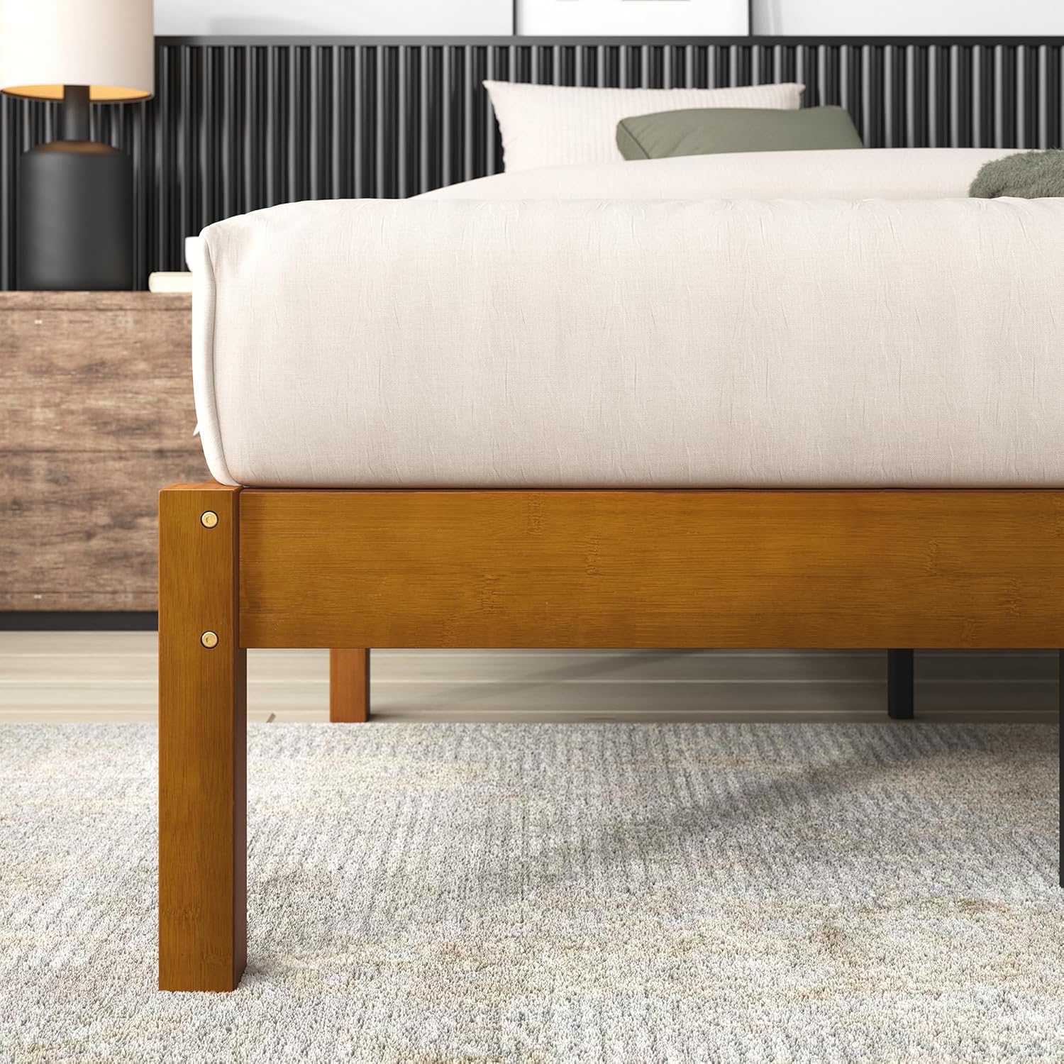 Zinus Ellie 14 Inch Queen Bamboo Platform Bed Frame, Wood Slat Support, No Box Spring Needed, Easy Assembly, Brown