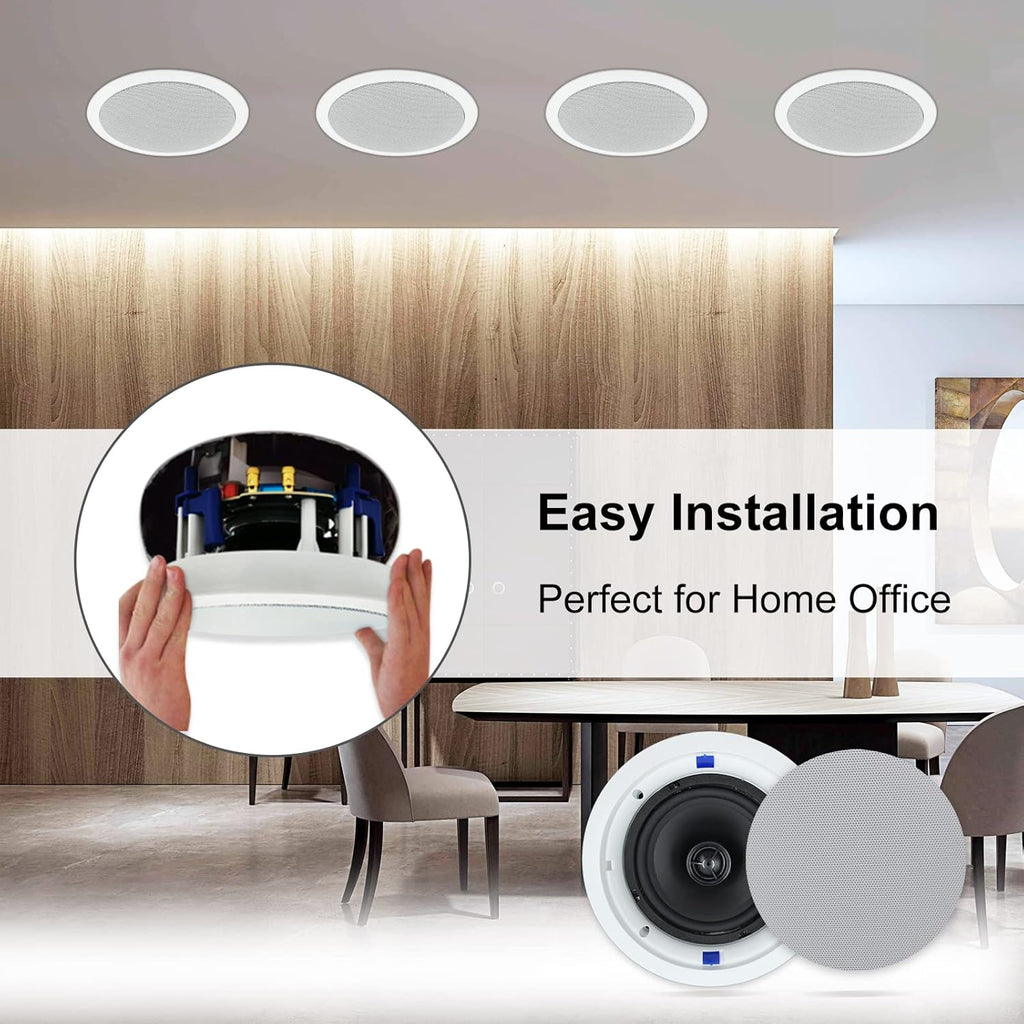 Herdio Home Audio Package in Wall Bluetooth Amplifier Volume Control Receiver Wall Plate with 6.5 Inch 640W Ceiling Speakers(2 Pairs)