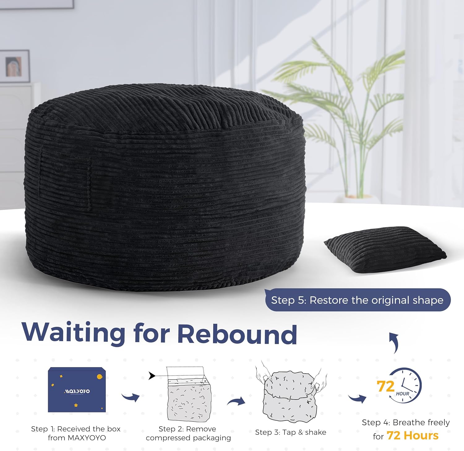 MAXYOYO Giant Bean Bag Chair Bed with Pillow, Convertible Beanbag Sofa to Floor Bed, Lazy Chair Couch with Removable Cover, High-Density Shredded Foam Filling, Cozy Lounge for Bedroom Living Room