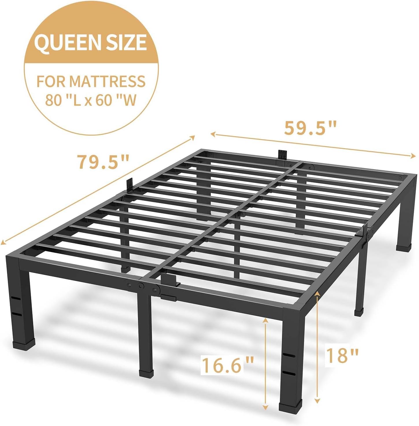 Superay 18 Inches Bed Frame Queen Size, Heavy Duty Metal Platform Bed Frame No Box Spring Needed, Easy Assembly, Noise Free Bedframes with Mattress Slide Stopper