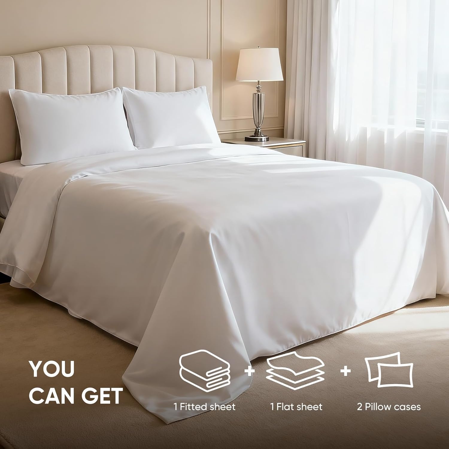 TWK 1200 Thread Count Egyptian Cotton 100% Bed Sheet Set, Solid Thickness, Long-Lasting Durable Construction, Resists Pilling, 18" Deep Pocket Capacity