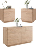 ACCOHOHO 3 Piece Bedroom Furniture Set, 7 Drawer Dresser (52" W) & Two 22" Nightstands, Modern Push-to-Open Drawers, Curved Profile, Dresser and Nightstand Sets for Bedroom, Natural Oak