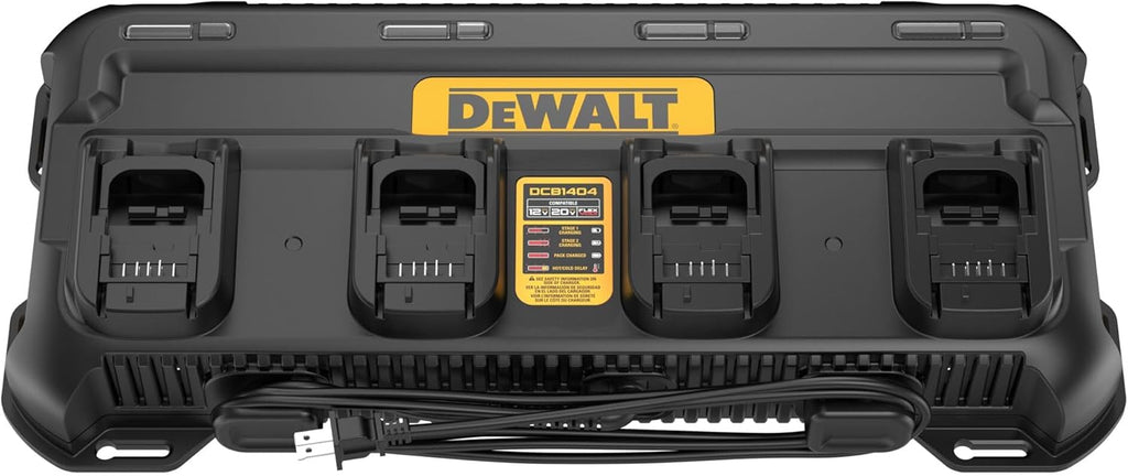 DEWALT Battery Charger 12V MAX, 20V MAX, FLEXVOLT 20V/60V MAX, 4 Amp, Fast Charger, Multiport Simultaneous Charging Station (DCB1404)