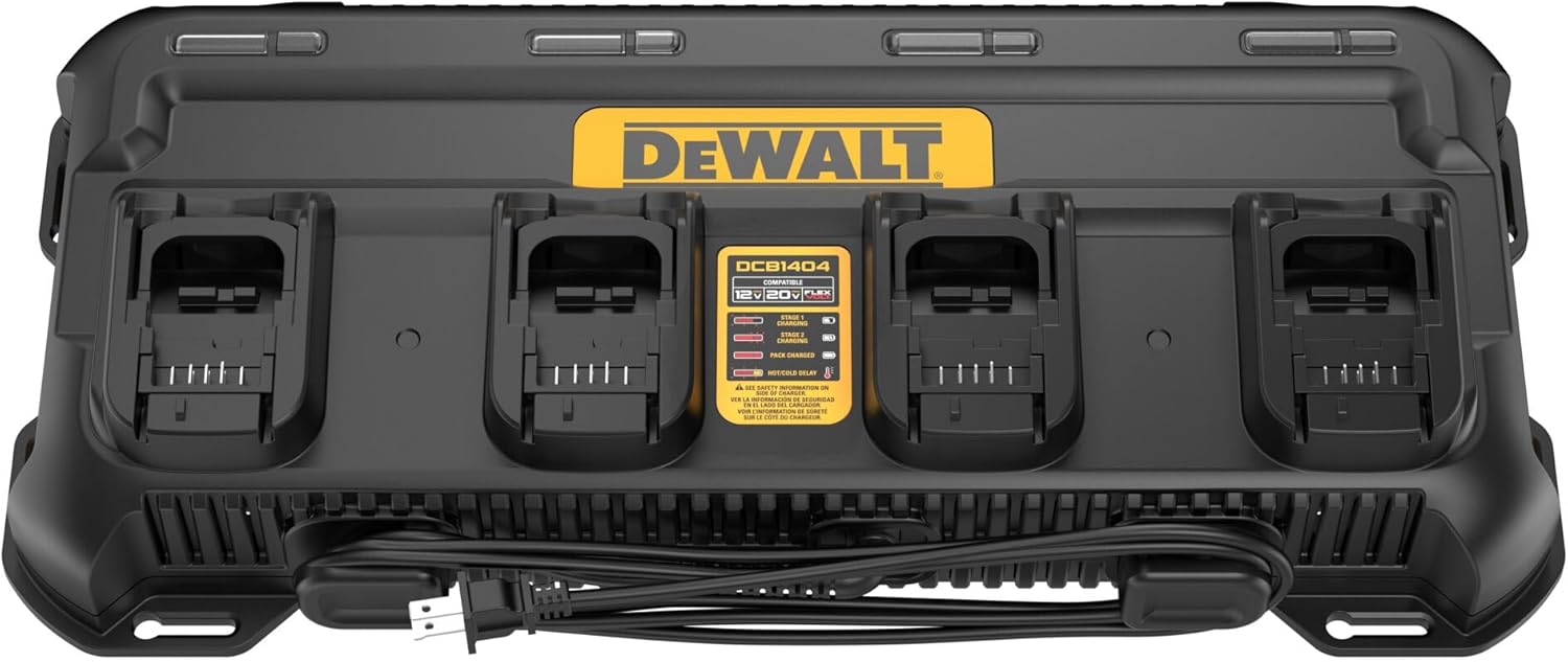 DEWALT Battery Charger 12V MAX, 20V MAX, FLEXVOLT 20V/60V MAX, 4 Amp, Fast Charger, Multiport Simultaneous Charging Station (DCB1404)
