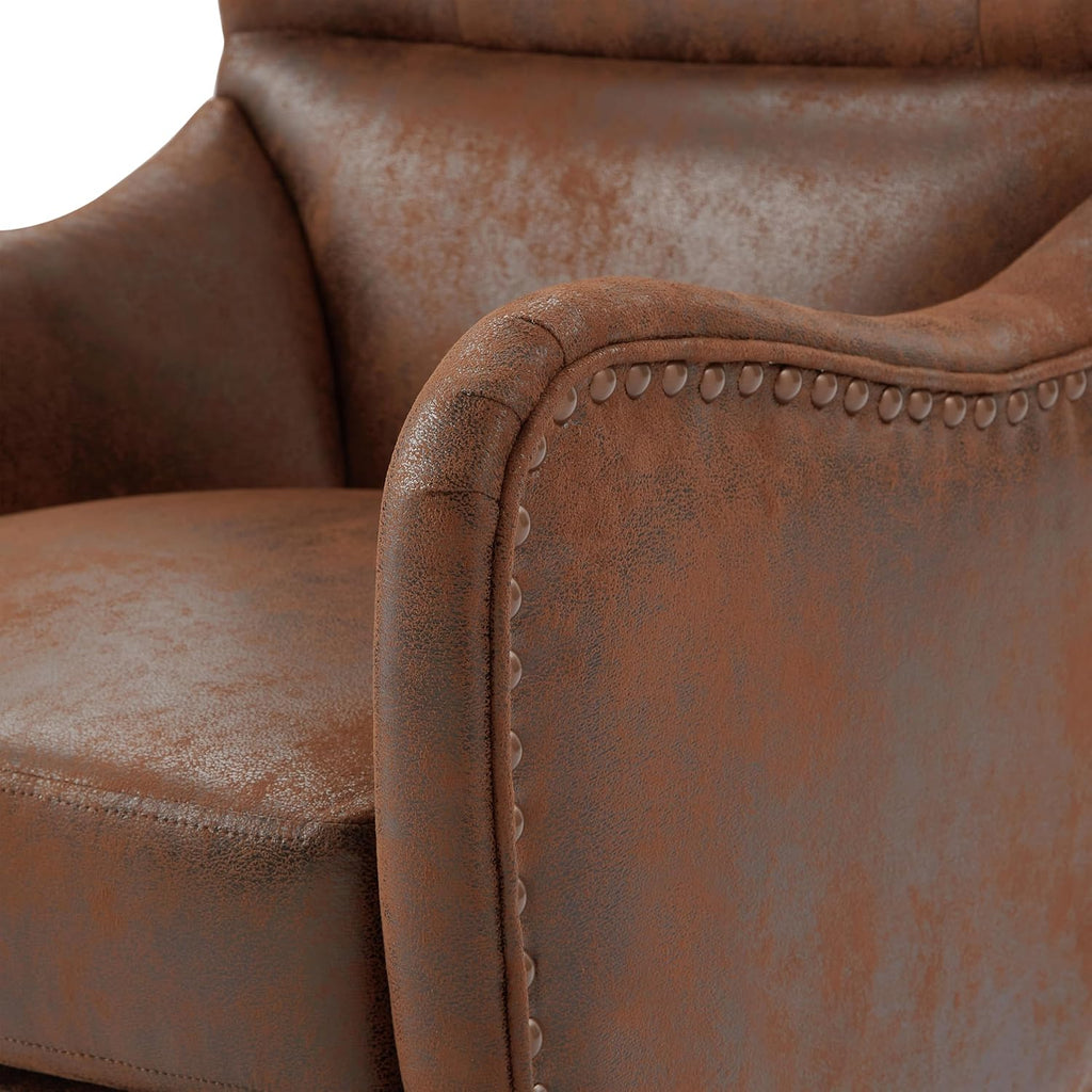 Christopher Knight Home Elber Mid-Century Modern Wingback Accent Chair Set of 2, Faux Suede Fabric Upholstered Club Chairs Set with Cushions, Wooden Comfy Reading Chair for Bedroom Living Room, Brown
