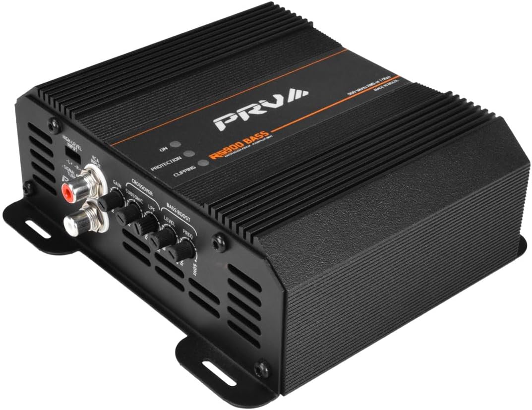 PRV AUDIO 900 Watts Mono Subwoofer Car Audio Amplifier RS900 BASS 1 Ohm – 12 Volts Monoblock Class D Amp, Built-in Crossover & Bass Boost with High Level Inputs